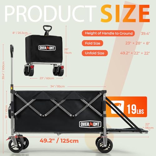 Overmont Folding Wagon with Tailgate, 300 lb Heavy Duty Collapsible Wagon Cart - color: Black