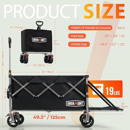 Overmont Folding Wagon with Tailgate, 300 lb Heavy Duty Collapsible Wagon Cart - color: Black