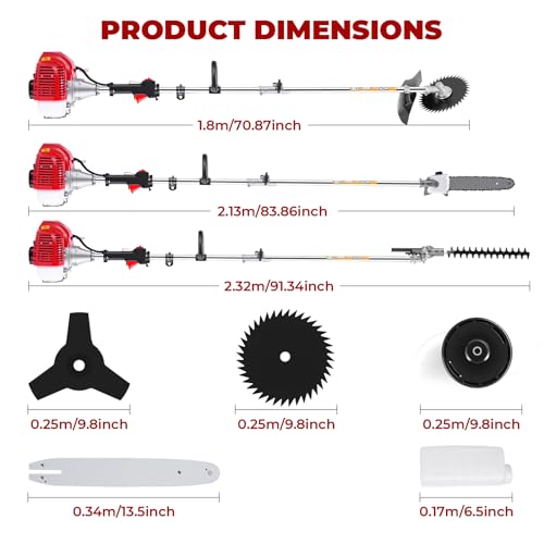 58CC 2-Cycle Gas String Trimmer, 6-in-1 Weed Wacker & Brush Cutter Tool Kit - color: Red-A