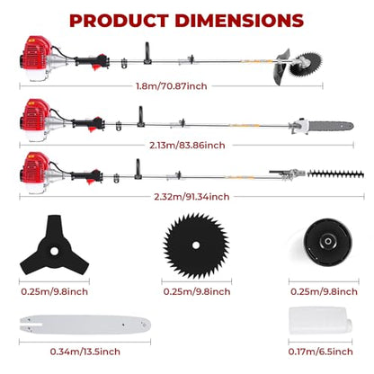 58CC 2-Cycle Gas String Trimmer, 6-in-1 Weed Wacker & Brush Cutter Tool Kit - color: Red-A