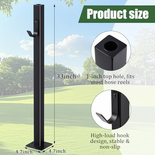 33 Inch Retractable Hose Reel Mounting Post with Multi-functional Hook Heavy Duty Vertical Stand for Garden Outdoor