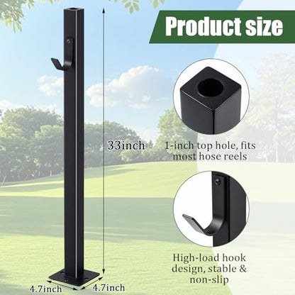 33 Inch Retractable Hose Reel Mounting Post with Multi-functional Hook Heavy Duty Vertical Stand for Garden Outdoor