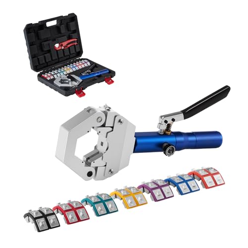 VEVOR Hydraulic Hose Crimper, Hydra-Krimp AC Hose Crimper Kit with 7 Dies Snap-On, Integral Manual Hydraulic A/C Hoses Crimping Tool for Automotive & Air Conditioning Repair - with Carrying Case - size: Standard