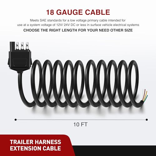 Nilight 4 Way Trailer End Connect Wire 10 Feet - color: Male End Jacket Wiring Harness 10FT