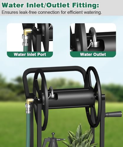 Artigarden Hose Reel Cart with 2 Wheels, Garden Water Hose Holder Heavy Duty Powder Coated Steel Outdoor Winder Storage Holds 125 ft 5/8" Hoses with Basket and 3.9ft Leader Hose for Backyard, Black - color: Black