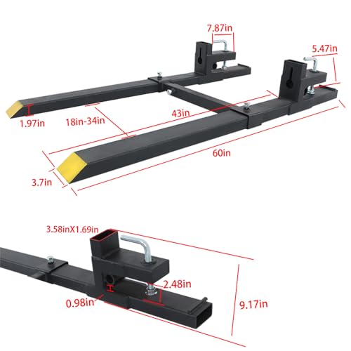 60 4000lbs Clamp on Pallet Forks Quick Attach Bucket Fork with Adjustable Stabilizer Bar Replacement for Tractor Attachments Skid Steer Loader Bucket