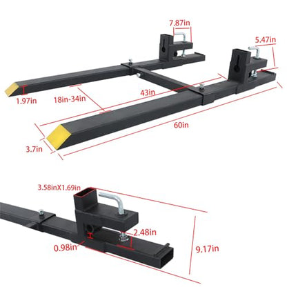 60 4000lbs Clamp on Pallet Forks Quick Attach Bucket Fork with Adjustable Stabilizer Bar Replacement for Tractor Attachments Skid Steer Loader Bucket
