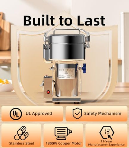 Electric Grain Mill 1000g Home Flour Mill for Wheat Rice Corn Herbs Spices - size: 1000g