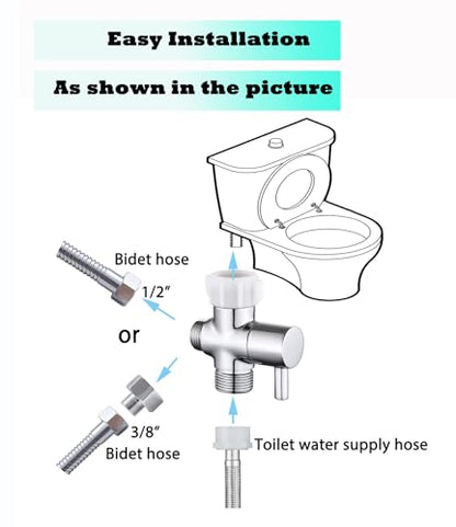 Bidet T Adapter With Shut off Valve,3 Way T Valve for Bidet, Brass T Adapter for Handheld Toilet, 7/8"×7/8"×1/2" or 3/8"