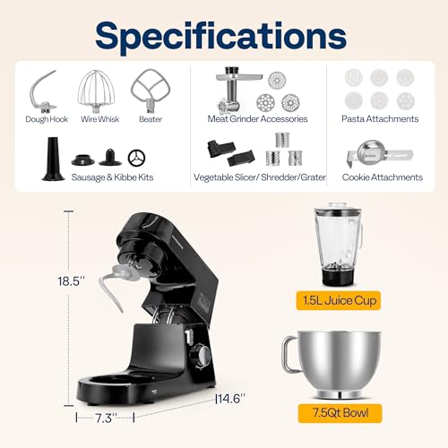 VIVOHOME 9-in-1 Stand Mixer with Fermentation & Timer, 7.5-Quart, Black - color: Black, size: 9-in-1