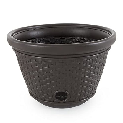 Suncast Decorative Wicker Garden Hose Holder Pot with 4 Drain Holes for 100 Foot Hoses, Java
