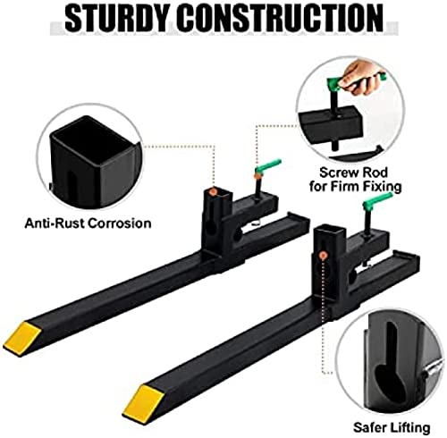 60" 4000 LBS Clamp On Pallet Forks Heavy Duty Forks for Tractor Loader Bucket,43''Without Stabilizer Bar - size: 43''without Stabilizer Bar
