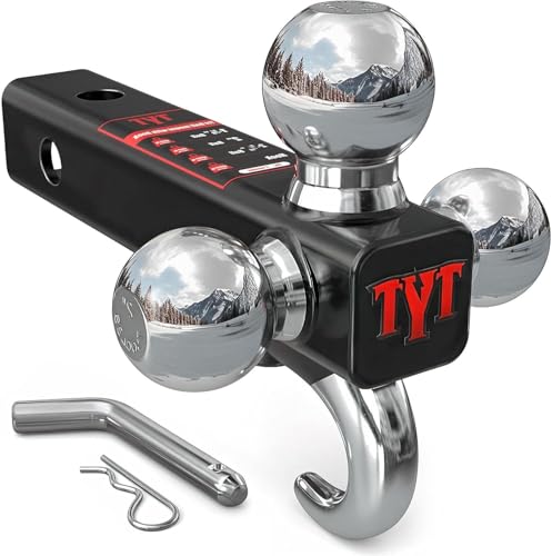 TYT Trailer Hitch Tri Ball Mount with Tow Hook,Fits 2 inch Receiver,1-7/8", 2", 2-5/16"Ball,10,000 lbs GTW,1,000 lbs TW,with Hitch pin - size: Tri-Ball with Hook 2