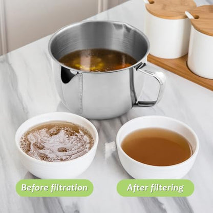 Stainless Steel Fat Separator Gravy Boat 1L/4 Cup with Strainer & Glass Lid