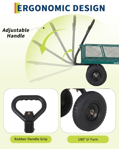 1200LBS Heavy Duty Steel Garden Cart – 13" All-Terrain Pneumatic Tires – Removable Mesh Sides – 180° Rotating Handle – Versatile Outdoor Yard Utility Wagon for Lawn, Garden, Farm - color: Green