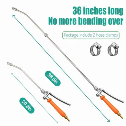 36 Inches All Metal Replacement Sprayer Wand,1/4" & 3/8" Brass Barb Sprayer Wand Replacement, Stainless Steel Sprayer Wand with Shut off Valve & 2 Hose Clamps (36 Inches Sprayer Wand)
