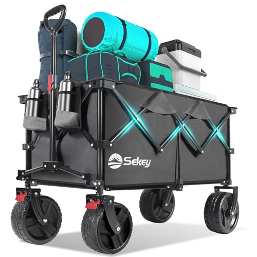 Sekey 220L Beach Wagon, 330 lb Capacity, Foldable, 8 in Wide Wheels - color: Gray