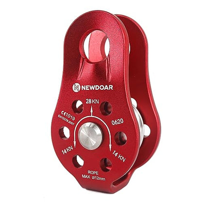 NewDoar Fixed Plate Micro Pulley,28KN CE Certified General Purpose Small Aluminum Rope Pulleys for Climbing/Aloft Work/Rappelling/Rescue Etc - color: One Unit (28KN Pulley Red)