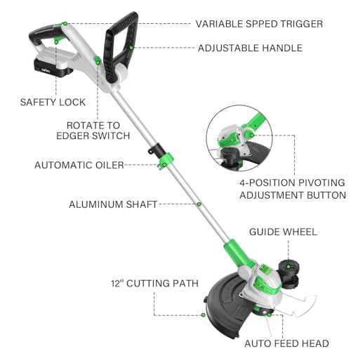 SOYUS 2-in-1 12" Cordless String Trimmer Weed Wacker 2.0Ah Battery&Charger