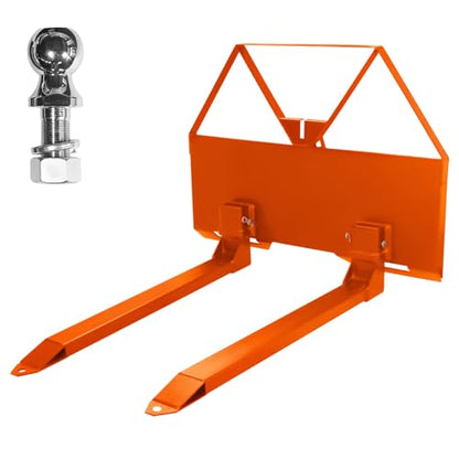 46" Pallet Fork Quick Attach Mount Skid Steer Attachments with Hitch Ball 2600 lbs Capacity Compatible with Loaders Tractors, Orange
