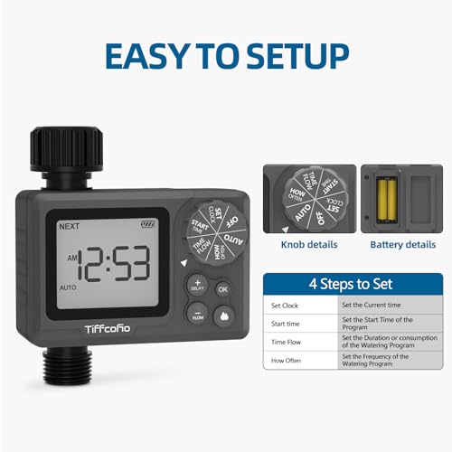TiFFCOFiO Sprinkler Timer Outdoor, Digital Programmable for Garden Hose, Irrigrtion Timer with Rain Delay and Manual Mode (Water Volume Control, 2 Packs) - size: Water Volume Control, 2 Packs