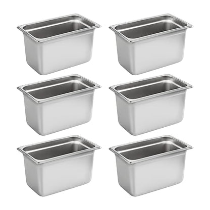 New Star Foodservice 1/4 Size Stainless Steel Steam Table Pan, 10.5 x 6.4 x 6.0", 18/8, 24 Gauge, NSF Certified, Set of 6 - size: 1/4, style: 6" Deep
