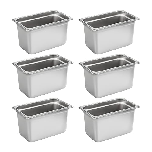 New Star Foodservice 1/4 Size Stainless Steel Steam Table Pan, 10.5 x 6.4 x 6.0", 18/8, 24 Gauge, NSF Certified, Set of 6 - size: 1/4, style: 6" Deep