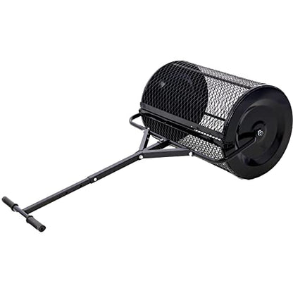 24" Peat Moss Spreader for Lawns Compost, Fertilizer, Topsoil, and Seed Spreader Roller, Heavy Duty Metal Mesh Lawn & Garden Drop Spreader, Adjustable Push T-Handle Manure Roller - size: 0.5" x 1" mesh