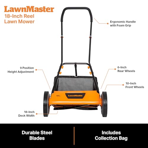 LawnMaster LMRM1801 Push Reel Lawn Mower 18-Inch 5-Blade - size: 18-Inch