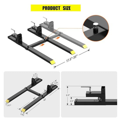 43'' Clamp on Pallet Forks, 2000LBS Bucket Fork Attachment Stabilizer - size: 43 inch-1500lbs