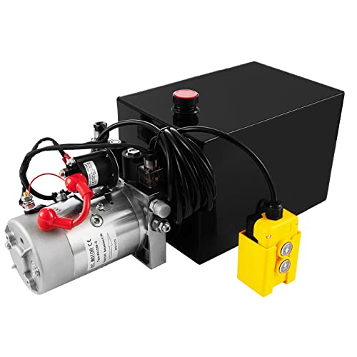 TOPDEEP Hydraulic Power Unit 8 Quart Double Acting Dump Trailer Hydraulic Pump DC 12V, Hydraulic Pump Metal Reservoir Horizontal Mount for Dump Truck Car Lifting Remotely Controlled