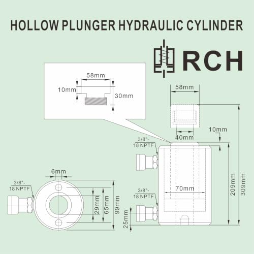 20 Ton Double-Acting Hollow Hydraulic Cylinder 100mm(4") Stroke - size: BRCH-20100