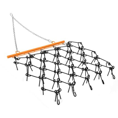 Heavy Duty Drag Harrow 4 Ft x 4 Ft, 3/8" Tines, Fixed Cylinder & Chain Mat Fits ATV/UTV/Lawn Tractor for Arena Leveling, Pasture & Soil Breaking (Black&Orange)