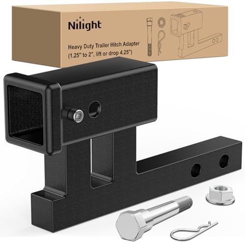 Nilight Trailer Hitch Extender Adapt 1-1/4 Inch to 2" Receiver Adjustable - color: 1-1/4" to 2" Hitch Adapter w/4.25" Rise/Drop