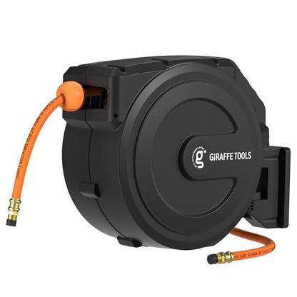 Giraffe Tools Retractable Air Hose Reel Enclosed with 3/8" x 50 ft, 300 PSI - color: Black
