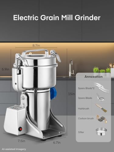 Electric Grain Mill for Flour 2500g, Flour Mill Swing 3850W, Upgrade Stainless Steel Flour Mill, High-speed Spice Herb, Commercial Superfine Machine, Dry Cereals Pulverizer