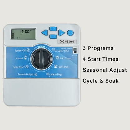 Compatible with Hunter X-Core XC600i Indoor Sprinkler Timer, 6 Zone Irrigation Controller, Indoor Lawn & Garden Watering System, Easy Program, No Wi-Fi Required