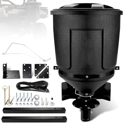UTV Broadcast Spreader Compatible with Salt Grass-Seed Fertilizer Deer Feeder-Seed and More, Adjustable Flow Gate All Season Spreader 150lb Capacity Black
