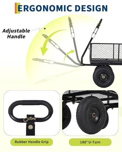 Garvee Versatile Outdoor Utility Cart-1000LBS Heavy-Duty, 13" All-Terrain Pneumatic Tires, Vehicle-Connectable, Easy Maneuverable Lawn Cart with Removable Mesh Panels for Gardening & Landscaping,Black - color: Black