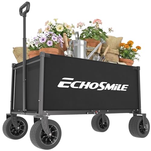EchoSmile Collapsible Wagon Cart, Heavy Duty 400lbs Capacity, Black - color: Black