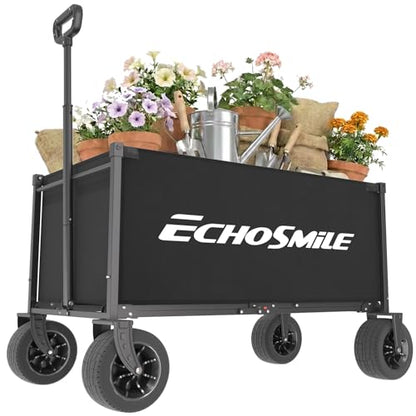 EchoSmile Collapsible Wagon Cart, Heavy Duty 400lbs Capacity, Black - color: Black