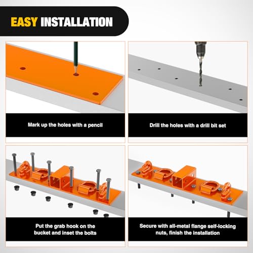 Nilight 3/8" Tractor Bucket Grab Hooks 1/2" D Rings & 2" Receiver Orange - color: Grab Hooks w/ Ring/Receiver Orange