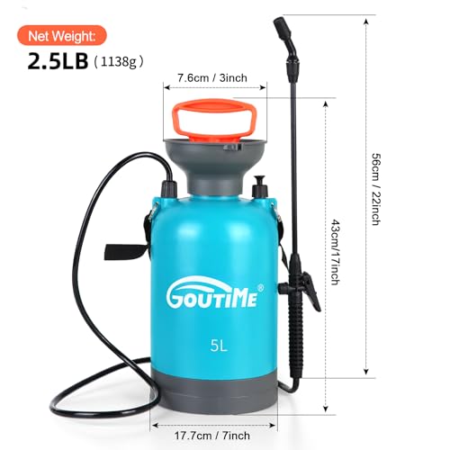 1.35-Gallon Pump Pressure Sprayer, 5L Garden Water Sprayer