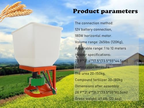 Tractor Fertilizer Spreader, 265LB ATV Broadcast Spreader Electric Fertilizer Spreader for Feed, Fertilizer, Seed