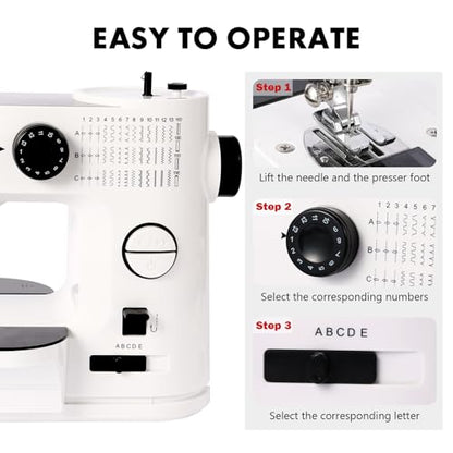 Twin Needle Sewing Machine, 39 Stitches, Portable Electric for Beginners