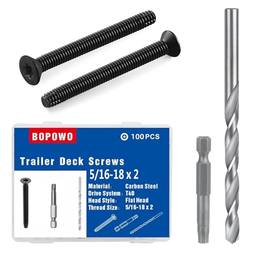 (100pcs) 5/16-18 x 2" Flat Head Thread Cutting Trailer Deck Screws, Black Phosphate, Package Contains T40 Star Drivea and 9/32 Drill bit - size: #5/16-18 x 2"