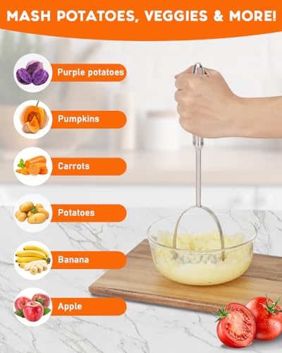 Brigii Potato Masher, Uncoated Stainless Steel Potato Press, One-Piece - color: Silver
