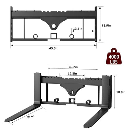 Garvee 48" Fork Blades Skid Steer Pallet Fork Frame Attachment with - size: 48" Forks