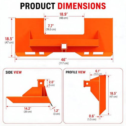 Garvee 1/4" Skid Steer Mount Plate w/ 2" Removable Trailer Hitch Receiver - color: Orange