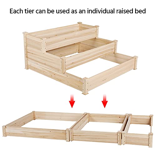 Yaheetech 3 Tier 47 x 47 x 22in Raised Garden Bed Horticulture Outdoor Elevated Flower Box Tiered Garden Bed Wooden Vegetables Growing Planter for Backyard/Patio/Gardener - color: Natural Wood